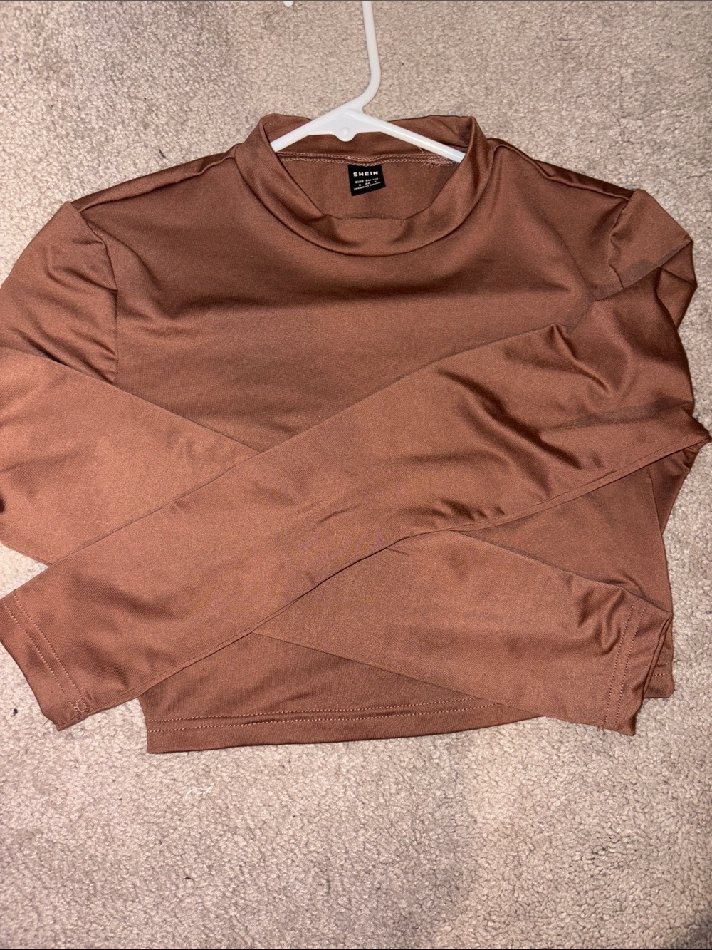 Women's Brown Long-Sleeve Mock Neck Crop Top - Picture 3 of 3